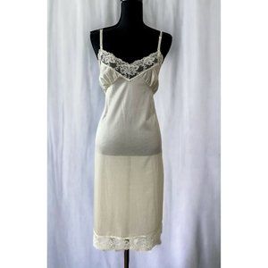 Vintage Shiny Slip Sheer Shiny Nightgown Lingerie Nylon Cream Lace‎ Adjustable